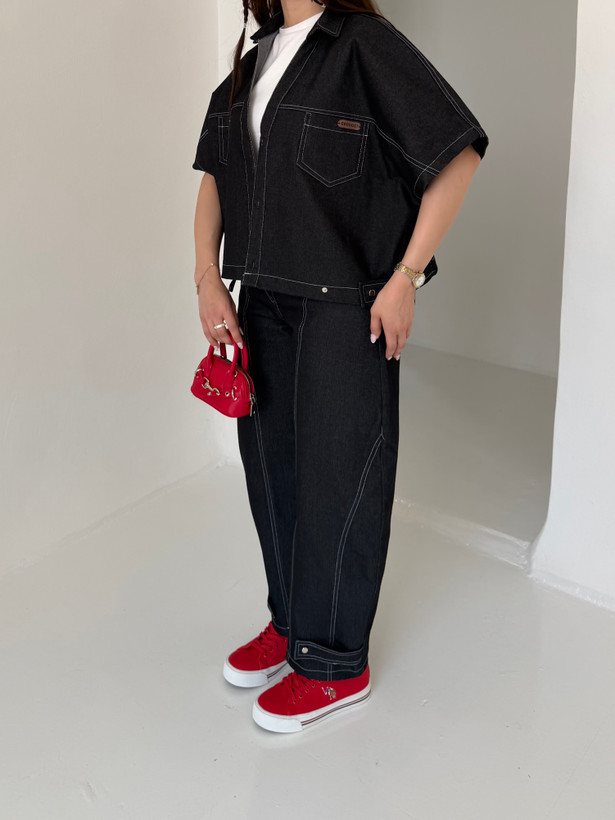 وست و شلوار denim جین ذغالی