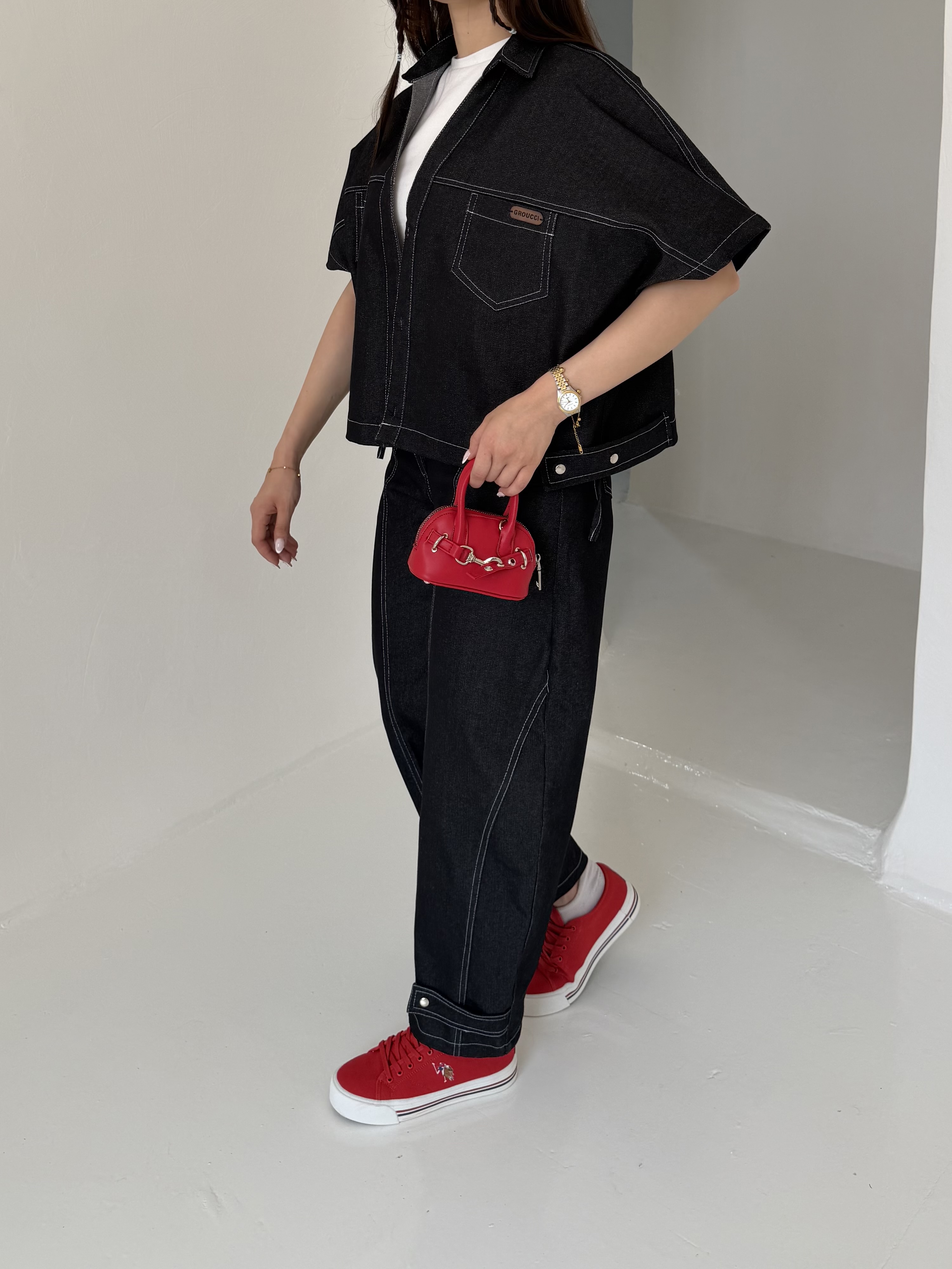 وست و شلوار denim جین ذغالی