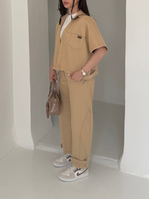 وست و شلوار denim کتون کرم
