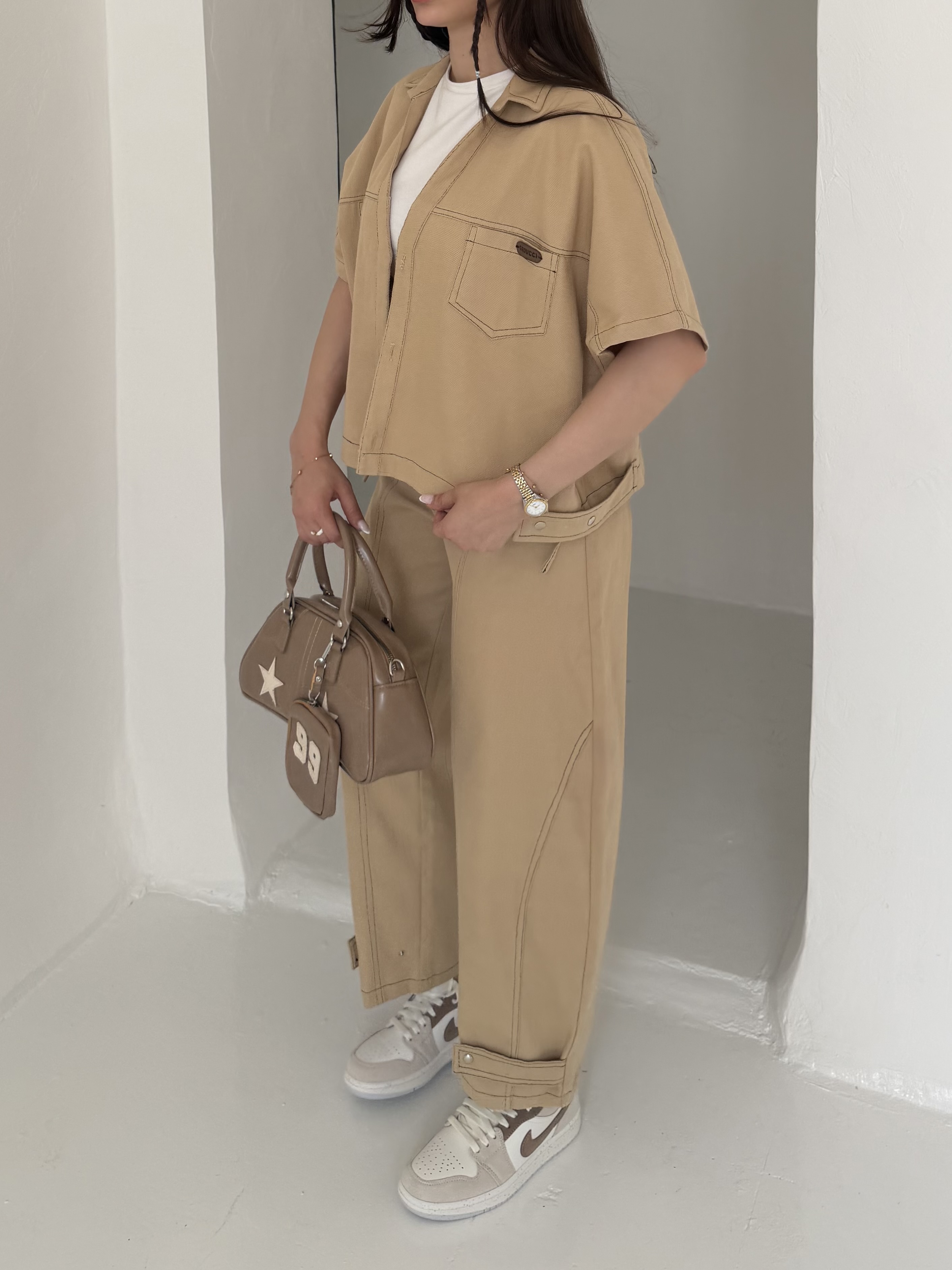 وست و شلوار denim کتون کرم