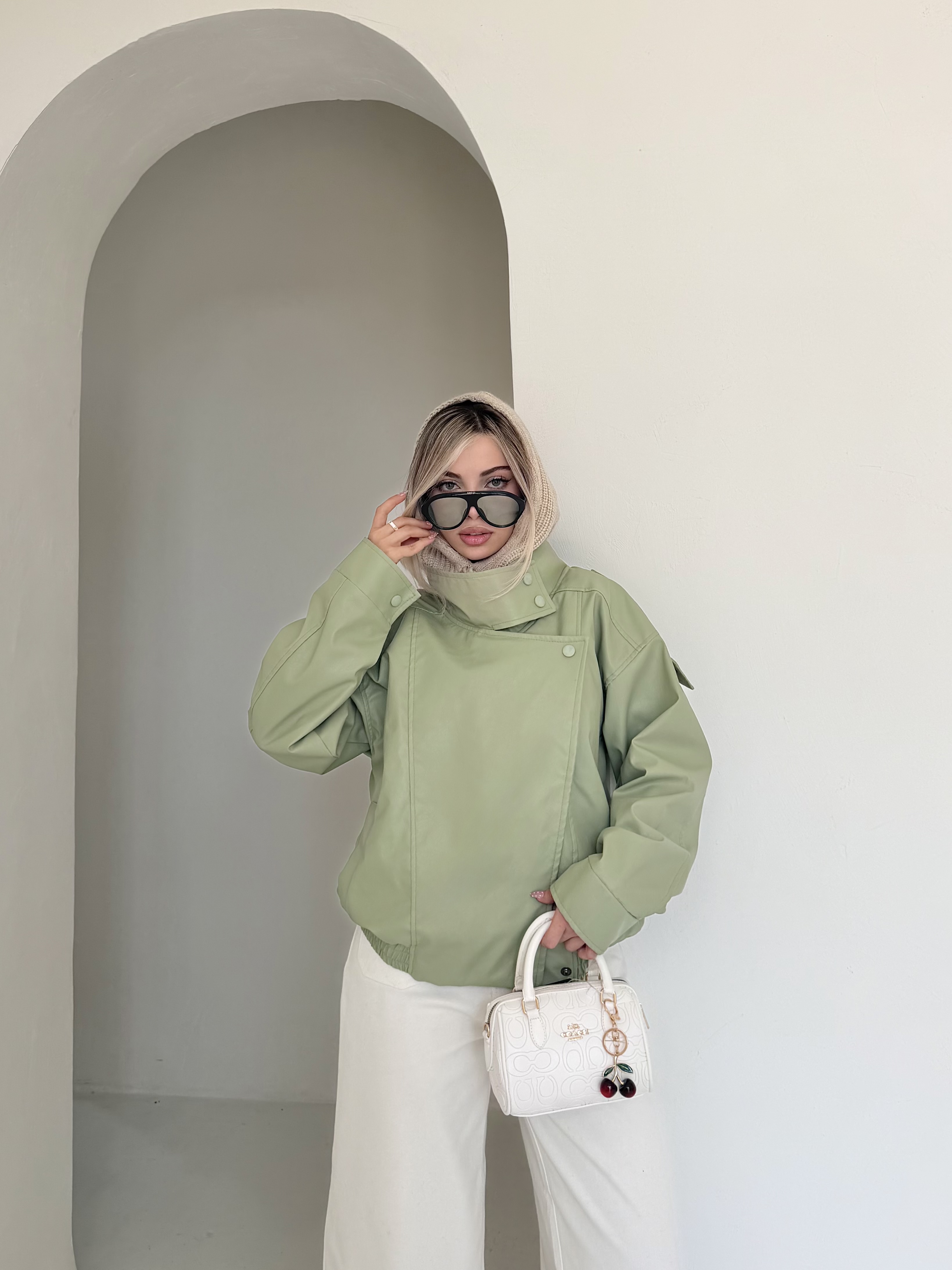 کت چرم jini سبز