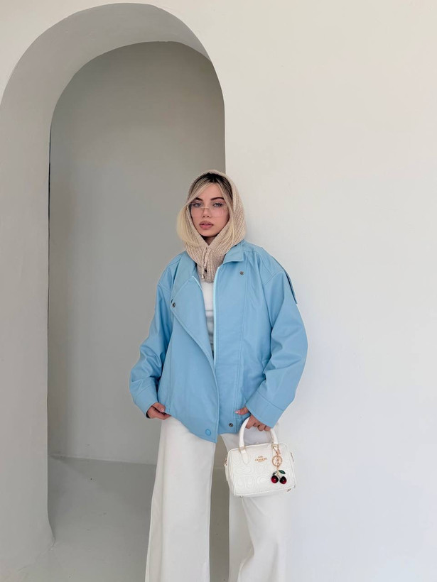 کت چرم jini آبی